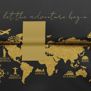 Papier Mousseline Parties scintillant d'or Carte du monde sur Black