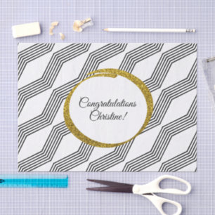 Papier Mousseline Parties scintillant d'or noir blanc Chevron Bande