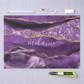 Papier Mousseline Parties scintillant d'or violet Marbre Votre nom T (Artisanat)