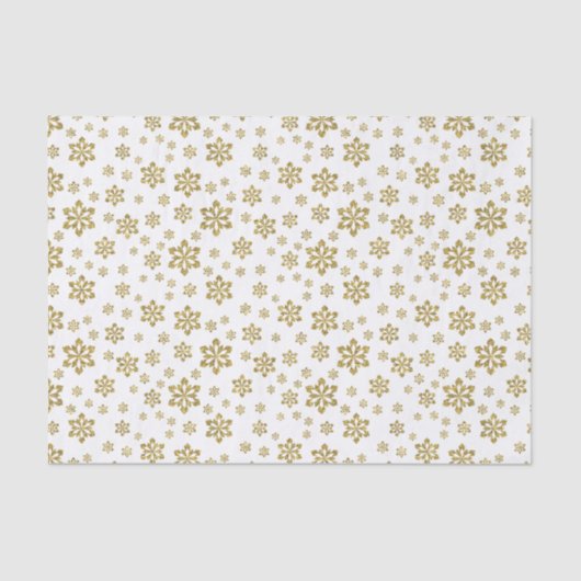 Papier Mousseline Parties scintillant Gold Snowflakes sur blanc (Recto)