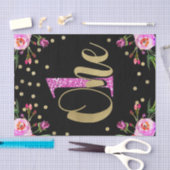 Papier Mousseline Parties scintillant rose ONE Floral noir 1er anniv (Artisanat)