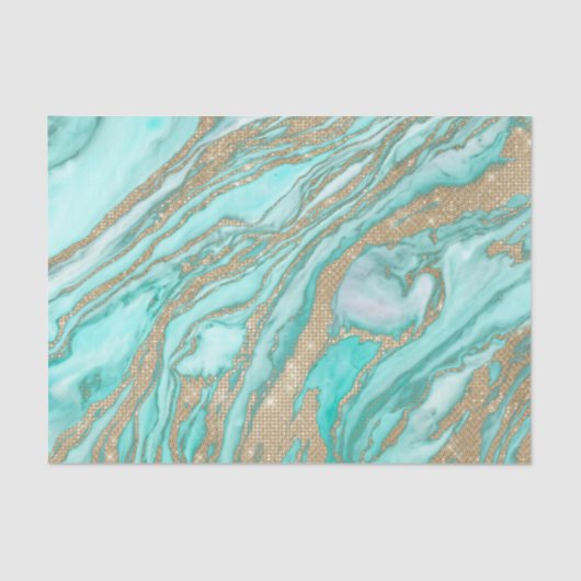 Papier Mousseline Parties scintillant Séquin Or Marbre Turquoise Smo (Recto)