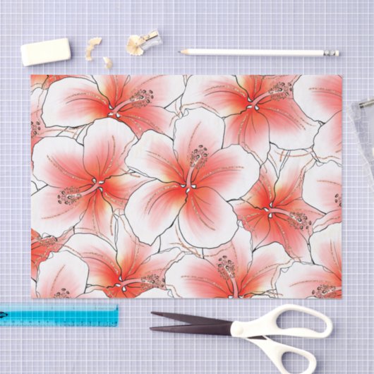 Papier Mousseline Parties scintillant tropicale Hibiscus Hawaïen (Artisanat)