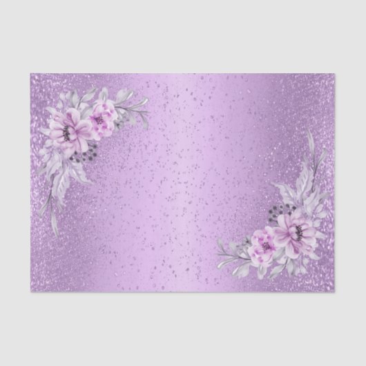 Papier Mousseline Parties scintillant violette lavande avec fleurs f (Recto)