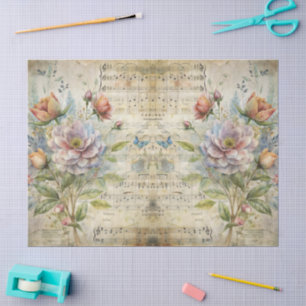 Papier Mousseline Partition florale vintage victorienne