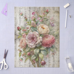 Papier Mousseline Partition florale vintage victorienne