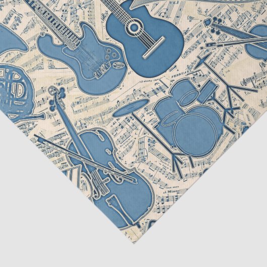 Papier Mousseline Partition Musique et instruments Blue/Ivory ID481 (Détail)