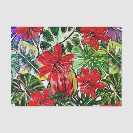 Papier Mousseline Passiflora exotique Fleurs Jungle Aquarelle Patter (Recto)