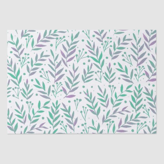 Papier Mousseline Pastel aquarelle branches pourpre et vert (Recto)