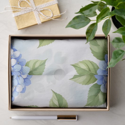 Papier Mousseline Pastel Blue Hydrangea Bouquet Pattern (Cadeau)