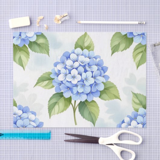 Papier Mousseline Pastel Blue Hydrangea Bouquet Pattern (Artisanat)