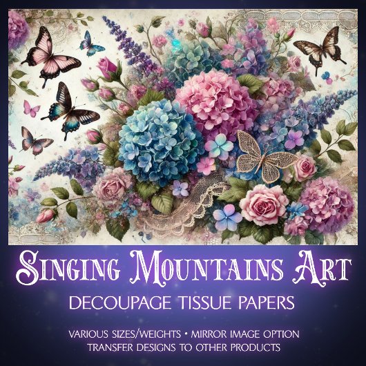 Papier Mousseline Pastel Butterfly Kisses & Blush Petals Decoupage 