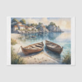 Papier Mousseline Pastel de 2 bateaux à rames en vue côtière (Recto)