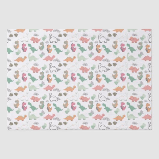 Papier Mousseline Pastel Dinosaures sur l'Arrière - plan blanc (Recto)