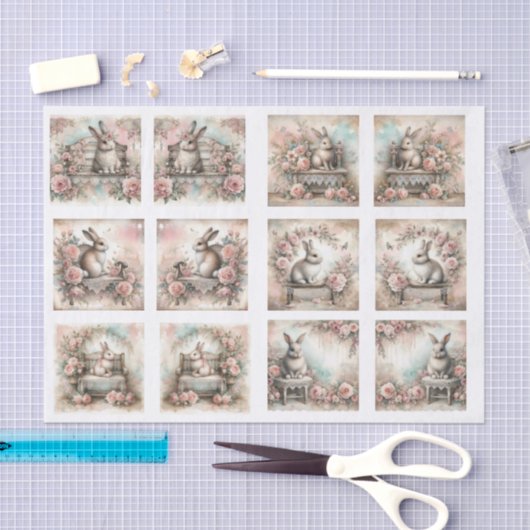 Papier Mousseline Pastel Easter Bunnies for Shells  Decoupage (Artisanat)