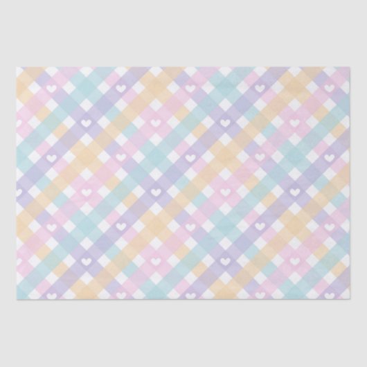 Papier Mousseline Pastel En vichy Coeurs (Recto)
