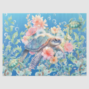 Papier Mousseline Pastel Floral Aquarelle Tortues de mer Découpage