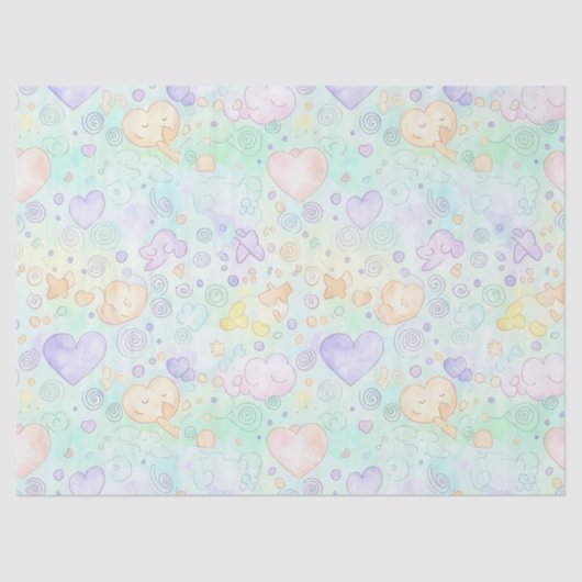 Papier Mousseline Pastel Hearts & Clouds Watercolor Dream (2) (Recto)