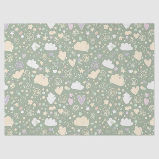 Papier Mousseline Pastel Hearts & Clouds Watercolor Dream (4) (Recto)