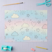 Papier Mousseline Pastel Hearts & Clouds Watercolor Dream (8) (Artisanat)
