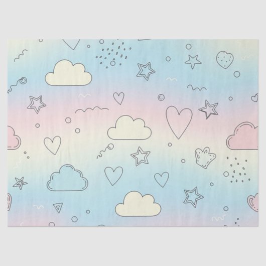 Papier Mousseline Pastel Hearts & Clouds Watercolor Dream (8) (Recto)