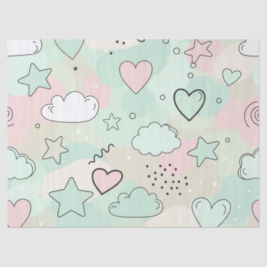 Papier Mousseline Pastel Hearts & Clouds Watercolor Dream (9) (Recto)