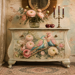 Papier Mousseline Pastel Lovebirds & Ranunculus Decoupage Paper Ro