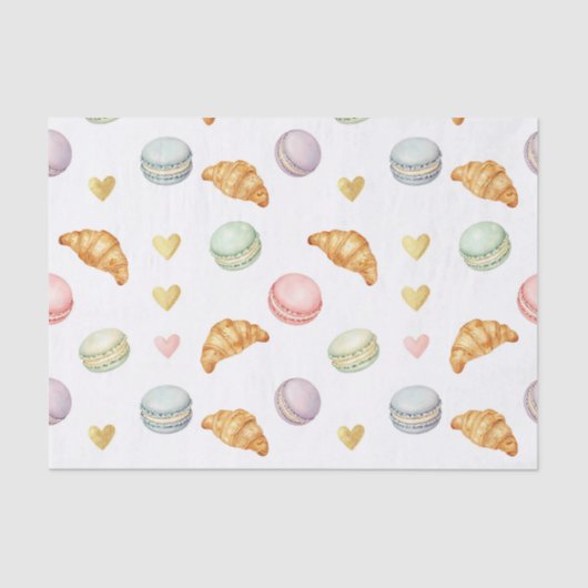 Papier Mousseline Pastel Macarons and Croissants Seamless Pattern (Recto)
