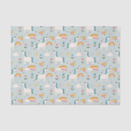 Papier Mousseline Pastel mignon Rainbow Unicorn Motif (Recto)