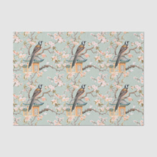 Papier Mousseline Pastel Oriental Oiseaux et fleurs de fruits