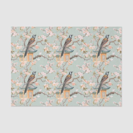 Papier Mousseline Pastel Oriental Oiseaux et fleurs de fruits (Recto)