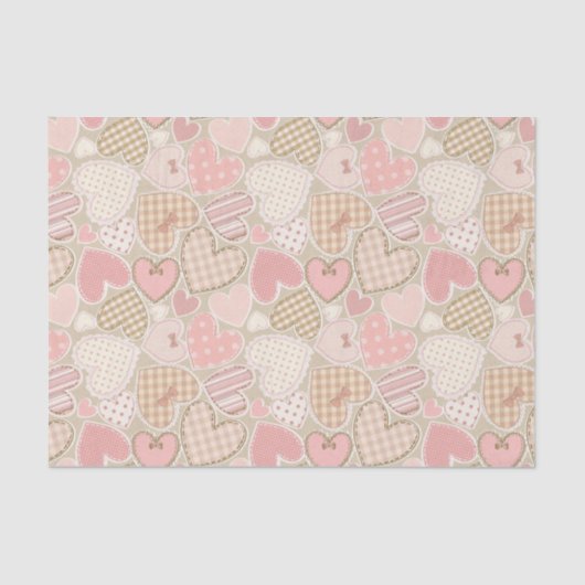 Papier Mousseline Pastel Pink Craft Textile Hearts Motif (Recto)