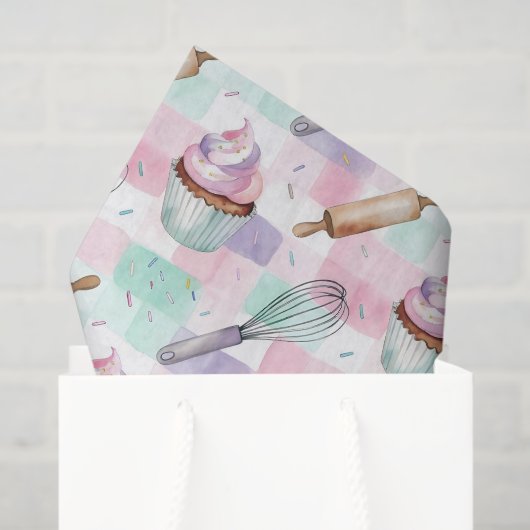 Papier Mousseline Pastel Pink & Mint Cupcake Baking Pattern (Sac cadeau)