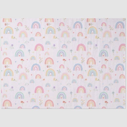 Papier Mousseline Pastel Rainbows Girly Fleurs sauvages & Coeurs (Recto)