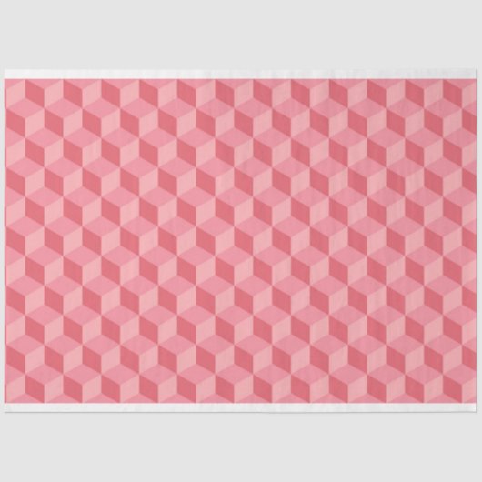 PAPIER MOUSSELINE PASTEL ROSE MOTIFS DE CUBE GÉOMÉTRIQUE (Recto)