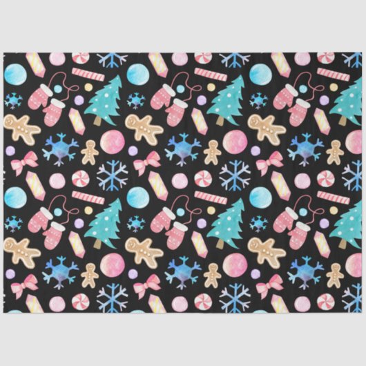 Papier Mousseline Pastel Snowflakes Noël Arbres Bonbons Noël (Recto)