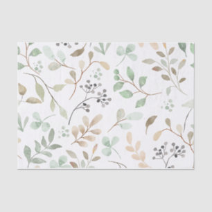 Papier Mousseline Pastel Watercolor Feuilles et Berries Nature