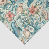 Papier Mousseline Pastel Watercolor Floral Dolphins Decoupage (Détail)