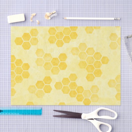 Papier Mousseline Pastel Yellow Honeycomb Motif (Artisanat)