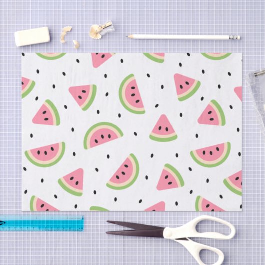 Papier Mousseline Pastèque rose, Graines de pastèque, Motif d'été (Artisanat)