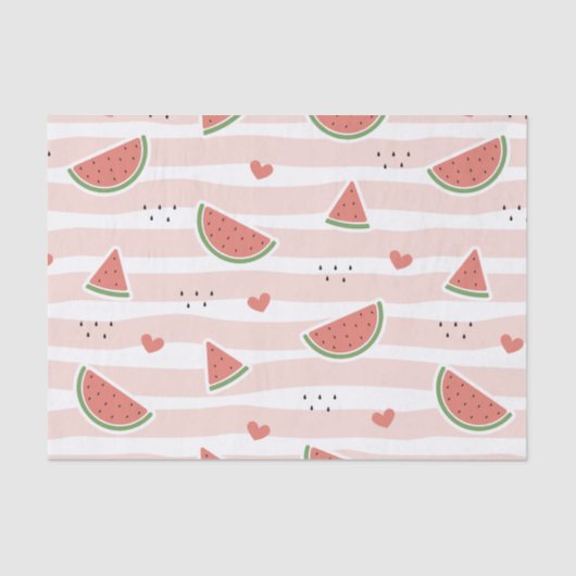 Papier Mousseline Pastèques rouges, Coeurs, Grandes Pâtes, Motif d'é (Recto)