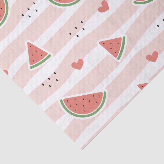 Papier Mousseline Pastèques rouges, Coeurs, Grandes Pâtes, Motif d'é (Détail)