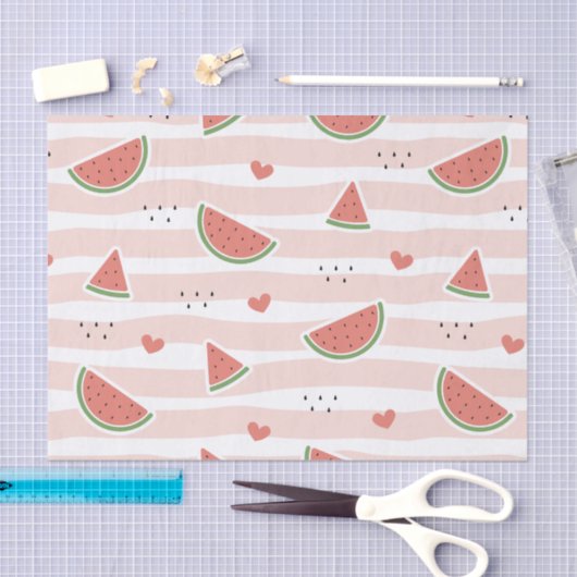 Papier Mousseline Pastèques rouges, Coeurs, Grandes Pâtes, Motif d'é (Artisanat)