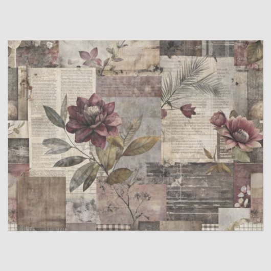Papier Mousseline Patchwork Botanique Rustique Vintage (1) (Recto)