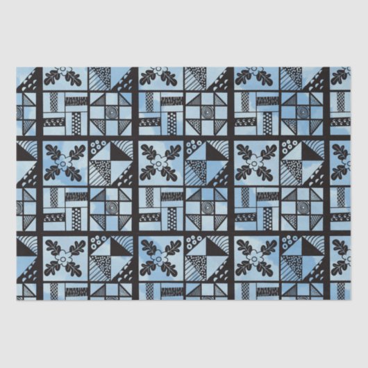 Papier Mousseline Patchwork de courroies bleues (Recto)