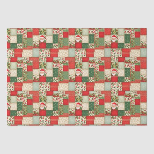 Papier Mousseline Patchwork de Noël en rouge et vert (Recto)