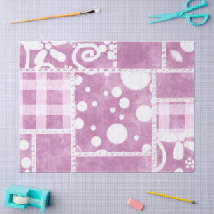 Papier Mousseline Patchwork fou motif floral rose poussiéreux découp