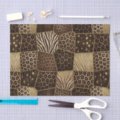 Papier Mousseline Patchwork Imprimé Animalier Africain | Marron & Or (Artisanat)