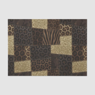 Papier Mousseline Patchwork Imprimé Animalier Africain Marron & Or
