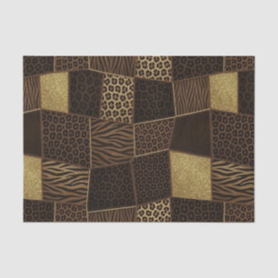 Papier Mousseline Patchwork Imprimé Animalier Africain Marron & Or
